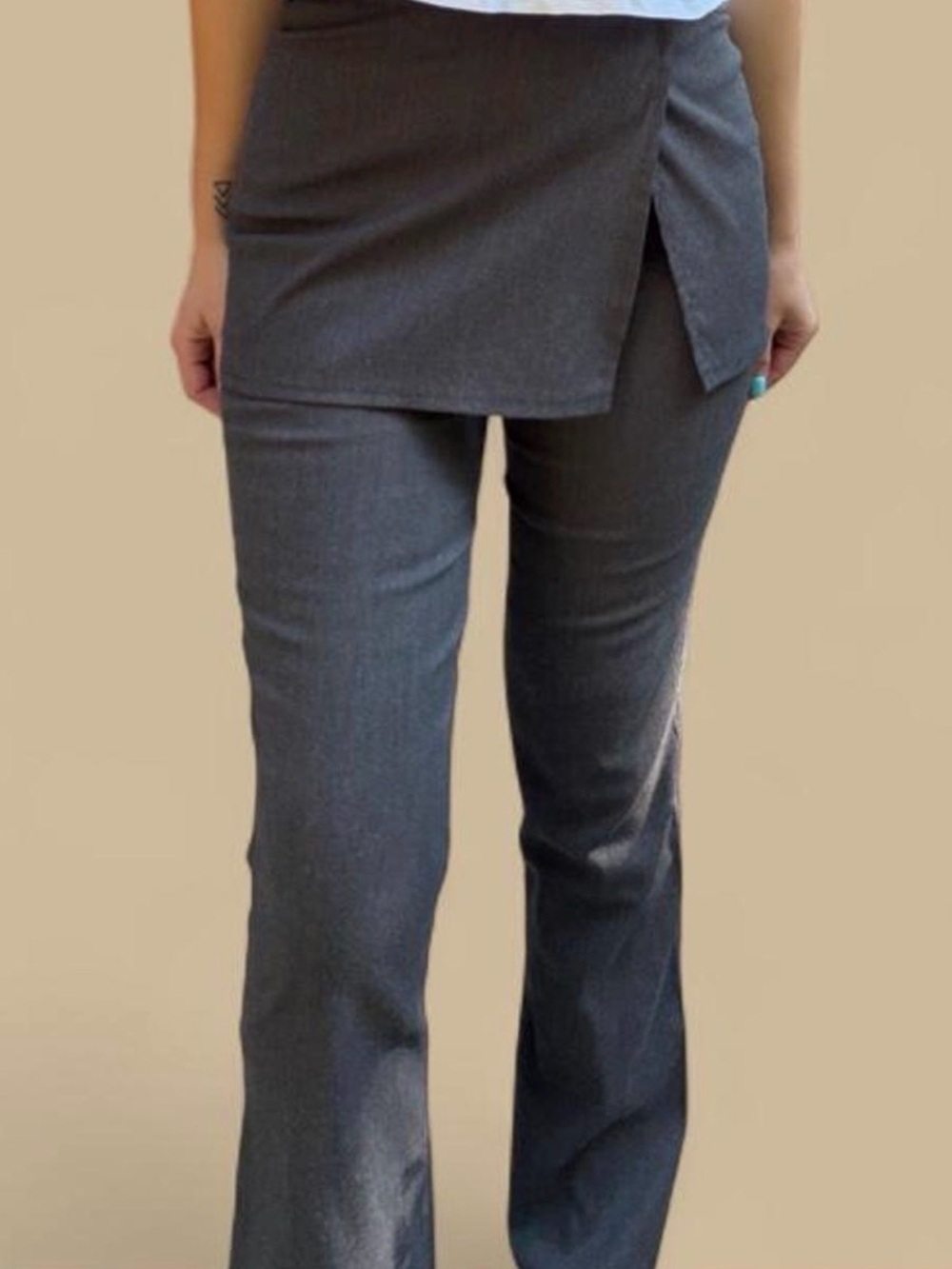 Vintage 90s Y2K Liquid Charcoal Grey Skirt Overlay Flare Pants